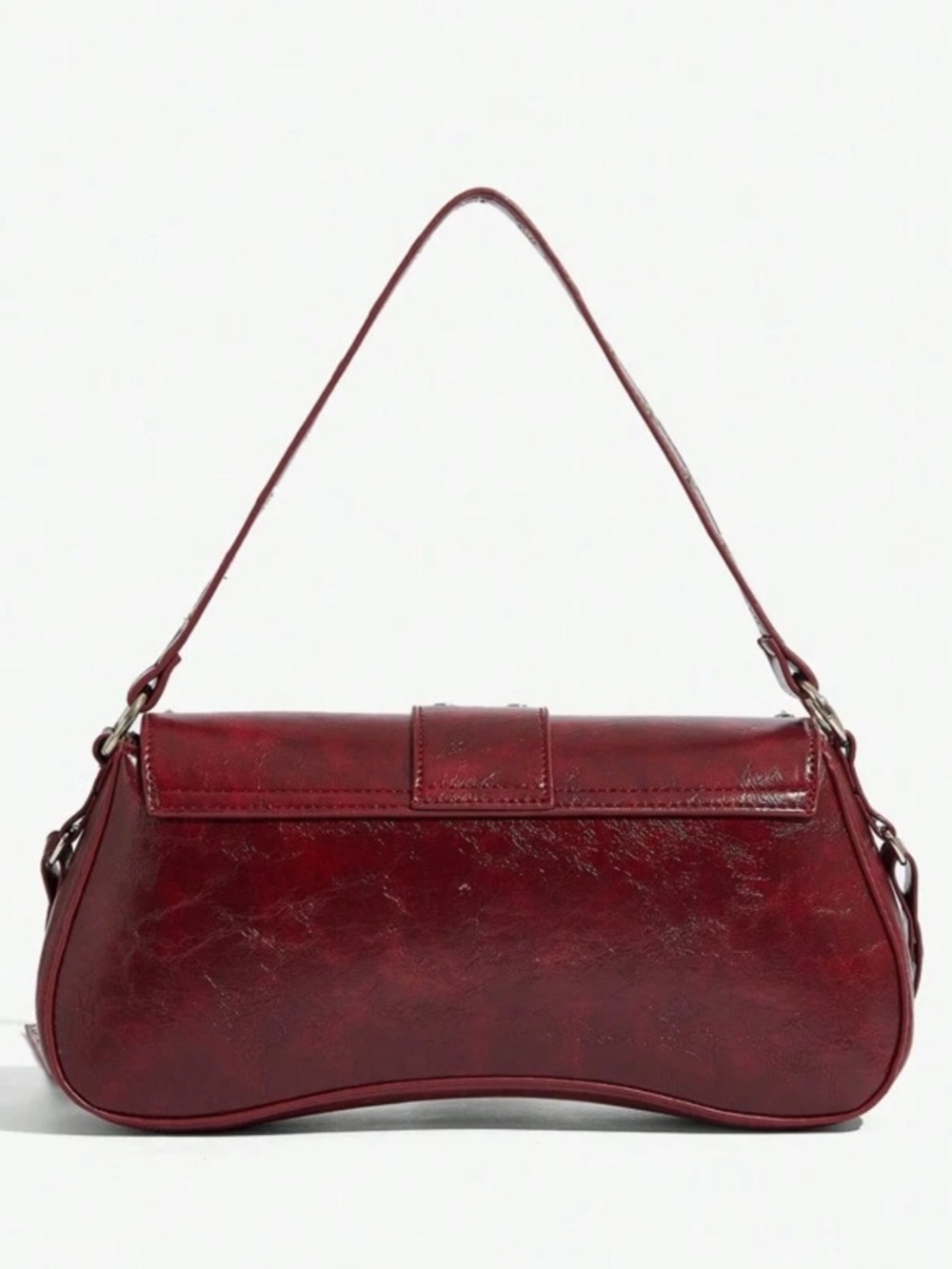 Burgundy Studded Buckle Shoulder Bag – Y2K Vintage Edgy Mini Handbag - Picture 4 of 8
